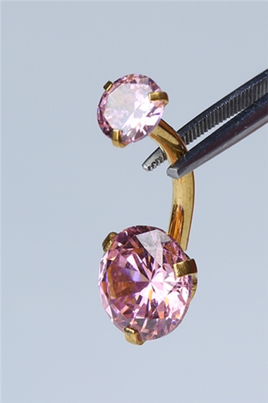 Pembe Tek Taş Küçük Boy Göbek Gold Piercing   