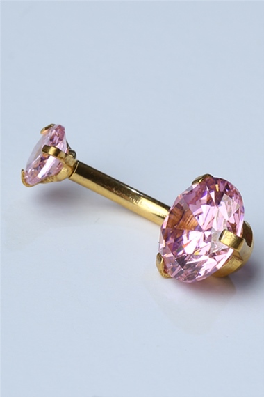 Pembe Tek Taş Küçük Boy Göbek Gold Piercing   