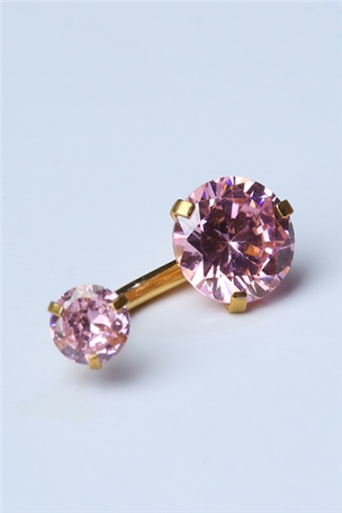 Pembe Tek Taş Küçük Boy Göbek Gold Piercing   