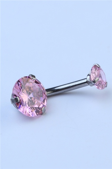 Pembe Tek Taş Küçük Boy Göbek Silver Piercing   
