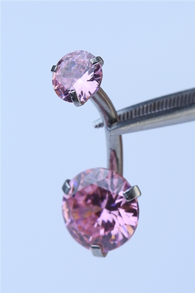 Pembe Tek Taş Küçük Boy Göbek Silver Piercing   