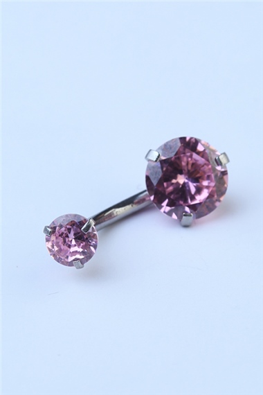Pembe Tek Taş Küçük Boy Göbek Silver Piercing   