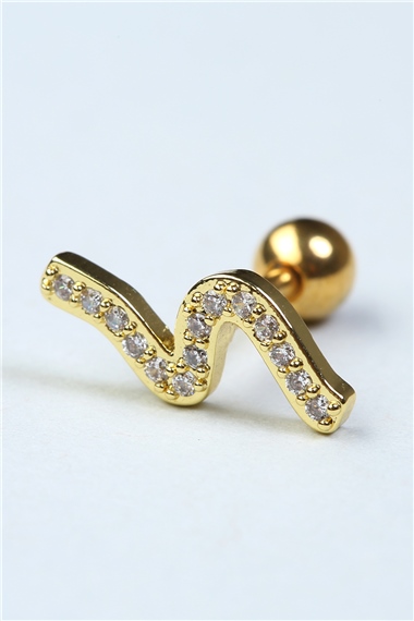 S Model Taşlı Toplu Labret Gold Piercing