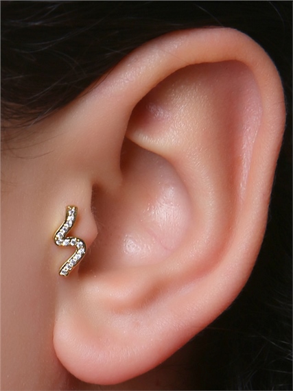 S Model Taşlı Toplu Labret Gold Piercing