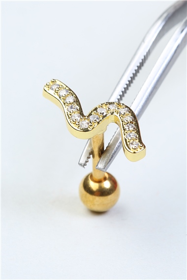 S Model Taşlı Toplu Labret Gold Piercing