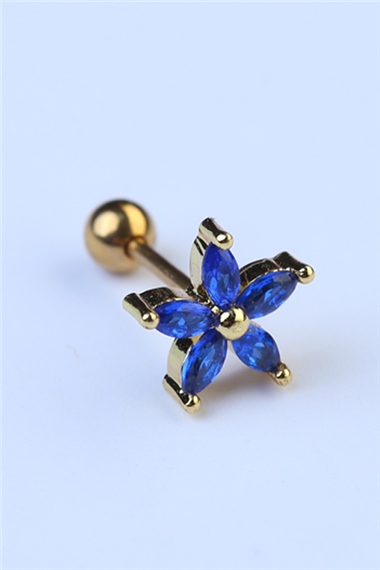 Sabit Markiz Çiçek Lacivert Taş Gold Piercing