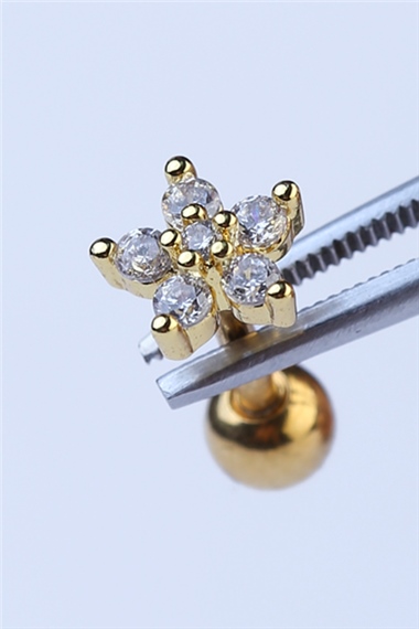 Sabit Yuvarlak Çiçek Gold Piercing