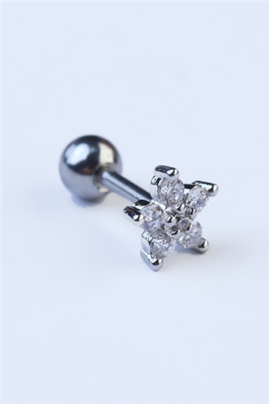 Sabit Yuvarlak Çiçek Silver Piercing