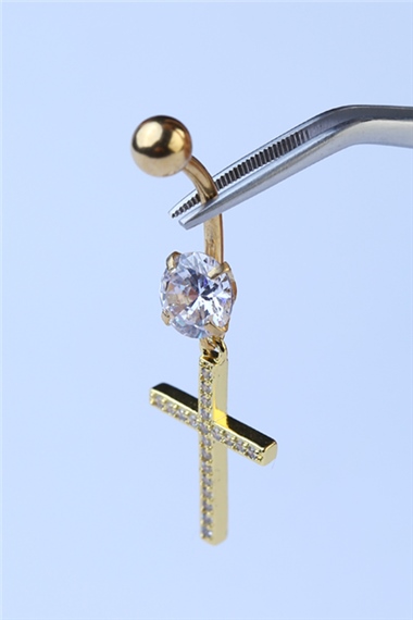 Sallantı Haç Göbek Gold Piercing