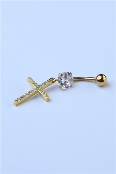 Sallantı Haç Göbek Gold Piercing