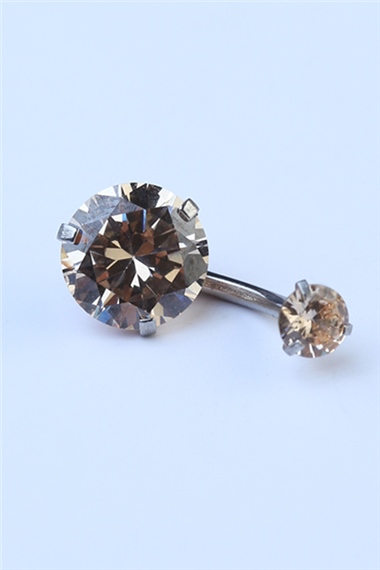 Sarı Tek Taş Büyük Boy Göbek Silver Piercing