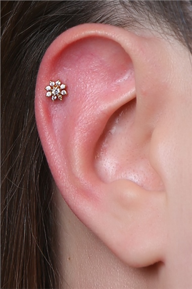Sekiz Yaprak Çiçek Labret Gold Piercing