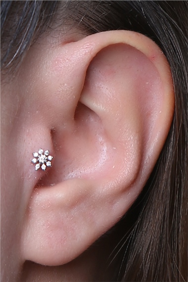 Sekiz Yaprak Çiçek Labret Silver Piercing