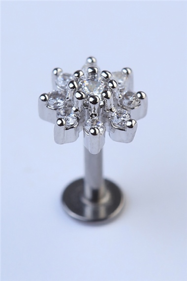 Sekiz Yaprak Çiçek Labret Silver Piercing