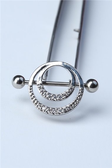 Taşlı Çift Halka Nipple Silver Piercing