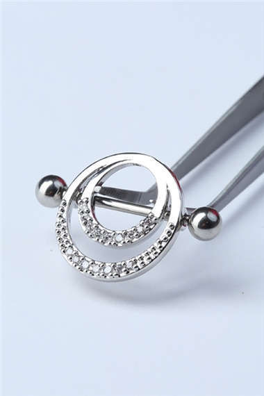 Taşlı Çift Halka Nipple Silver Piercing