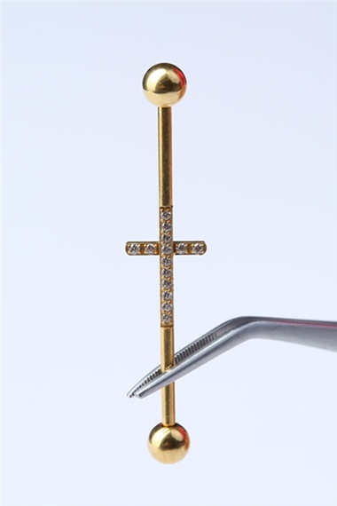 Taşlı Haç Model Köprü Gold Piercing 