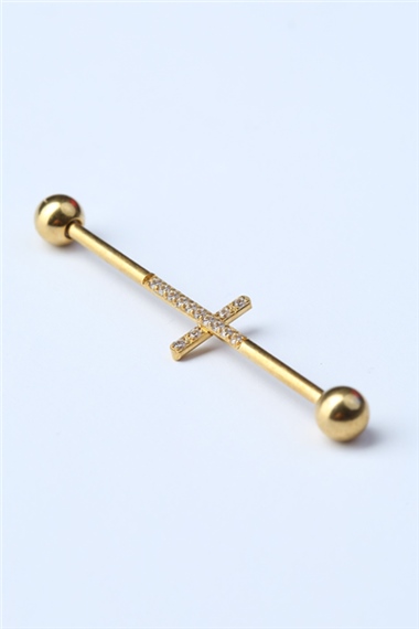 Taşlı Haç Model Köprü Gold Piercing 