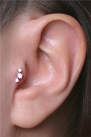 Tek Mor Taş Gold Piercing