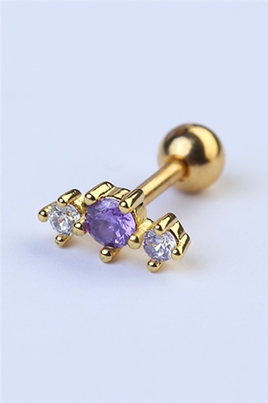Tek Mor Taş Gold Piercing