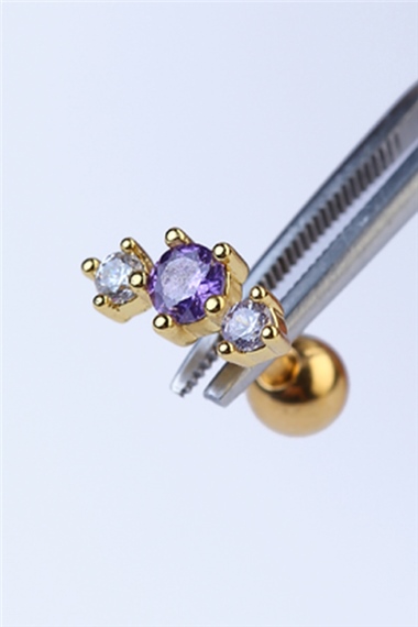 Tek Mor Taş Gold Piercing