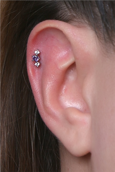 Tek Mor Taş Silver Piercing