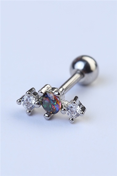 Tek Mor Taş Silver Piercing