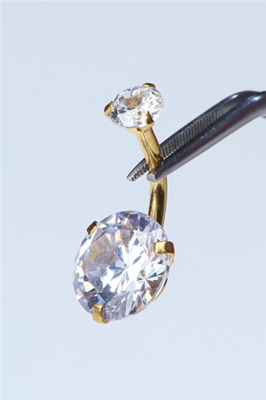 Tek Taş Büyük Boy Göbek Gold Piercing