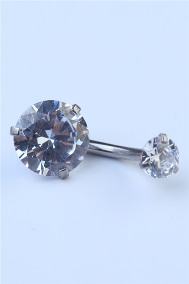 Tek Taş Orta Boy Göbek Silver Piercing