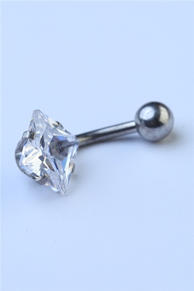 Toplu Beyaz Kare Taş Göbek Silver Piercing
