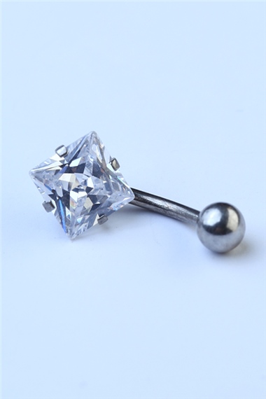 Toplu Beyaz Kare Taş Göbek Silver Piercing