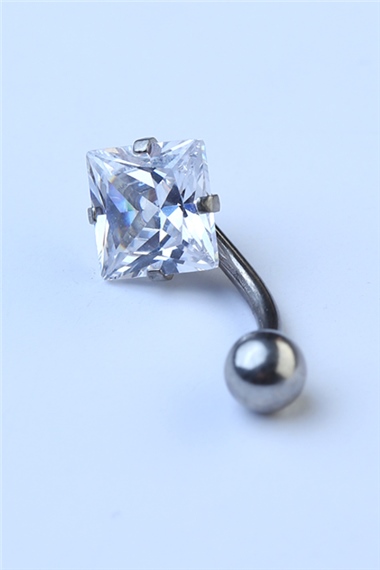 Toplu Beyaz Kare Taş Göbek Silver Piercing