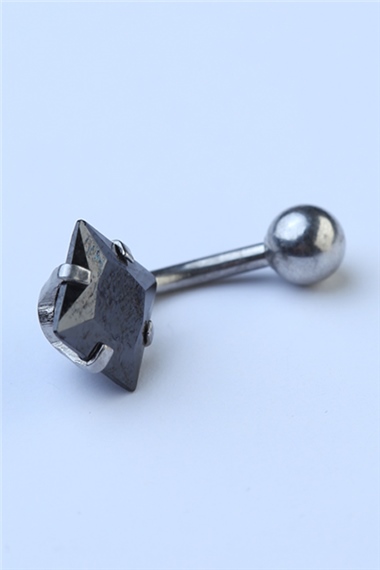 Toplu Siyah Kare Taş Göbek Silver Piercing
