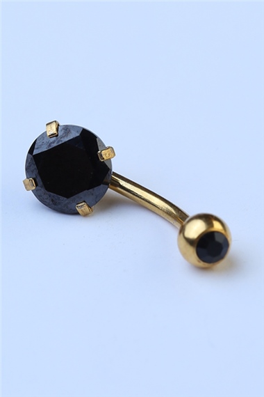 Topu Taşlı Siyah Taş Göbek Gold Piercing