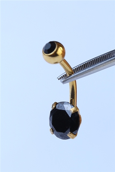 Topu Taşlı Siyah Taş Göbek Gold Piercing