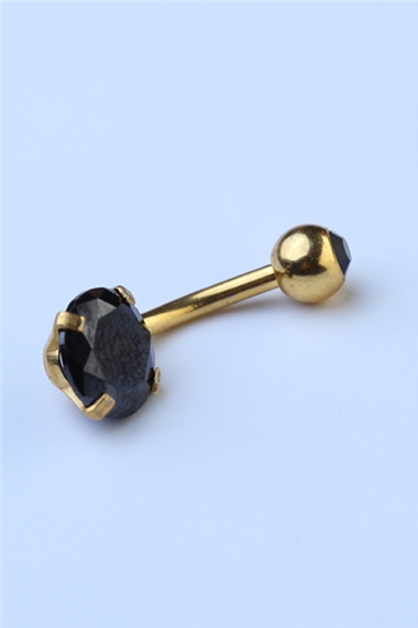 Topu Taşlı Siyah Taş Göbek Gold Piercing
