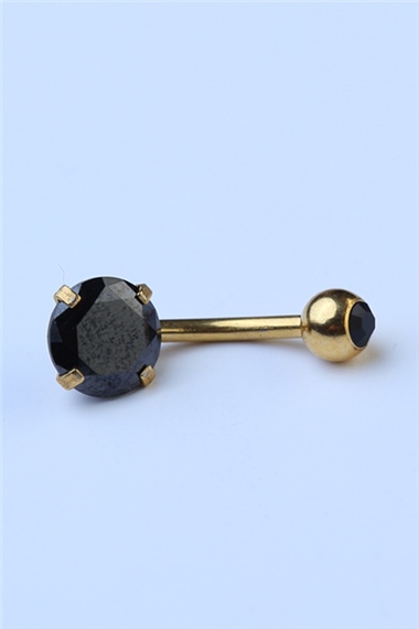 Topu Taşlı Siyah Taş Göbek Gold Piercing