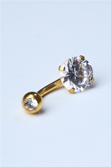 Topu Taşlı Tek Taş Göbek Gold Piercing