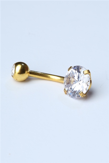Topu Taşlı Tek Taş Göbek Gold Piercing