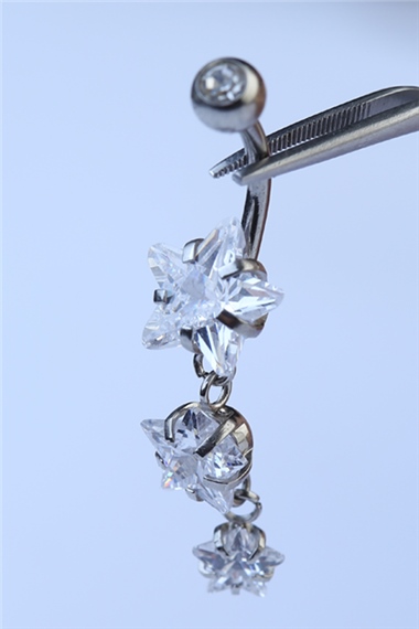 Üç Yıldız Sallantı Göbek Silver Piercing