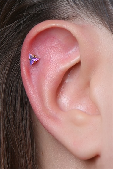 Üçgen Taş Hologram Gold Piercing