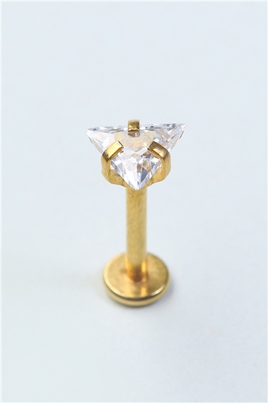 Üçgen Taş Labret Büyük Boy Gold Piercing