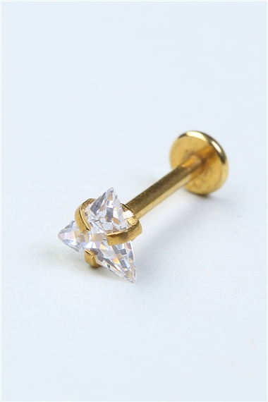 Üçgen Taş Labret Büyük Boy Gold Piercing