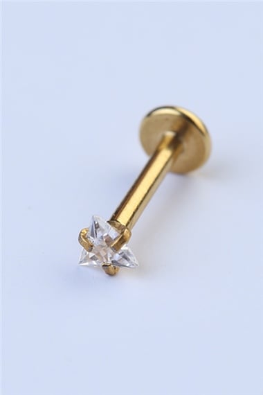 Üçgen Taş Labret Küçük Boy Gold Piercing