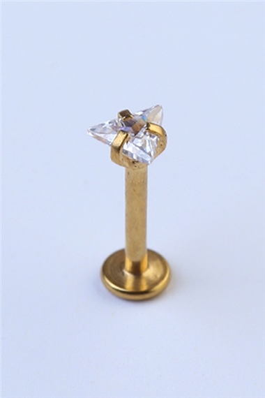 Üçgen Taş Labret Orta Boy Gold Piercing