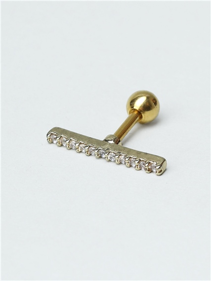 Uzun Tek Sıra Taş Gold Piercing 