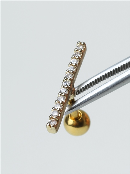 Uzun Tek Sıra Taş Gold Piercing 