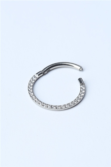 Yanı Taşlı Gizli Kilit Büyük Boy Halka Silver Piercing