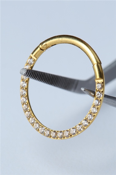 Yanı Taşlı Gizli Kilit Büyük Boy Halka Gold Piercing