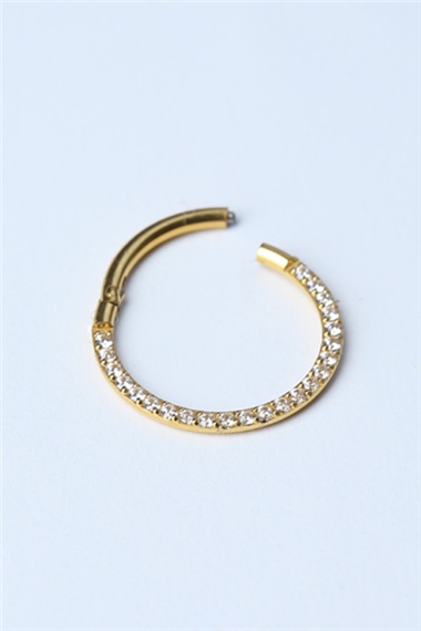 Yanı Taşlı Gizli Kilit Büyük Boy Halka Gold Piercing